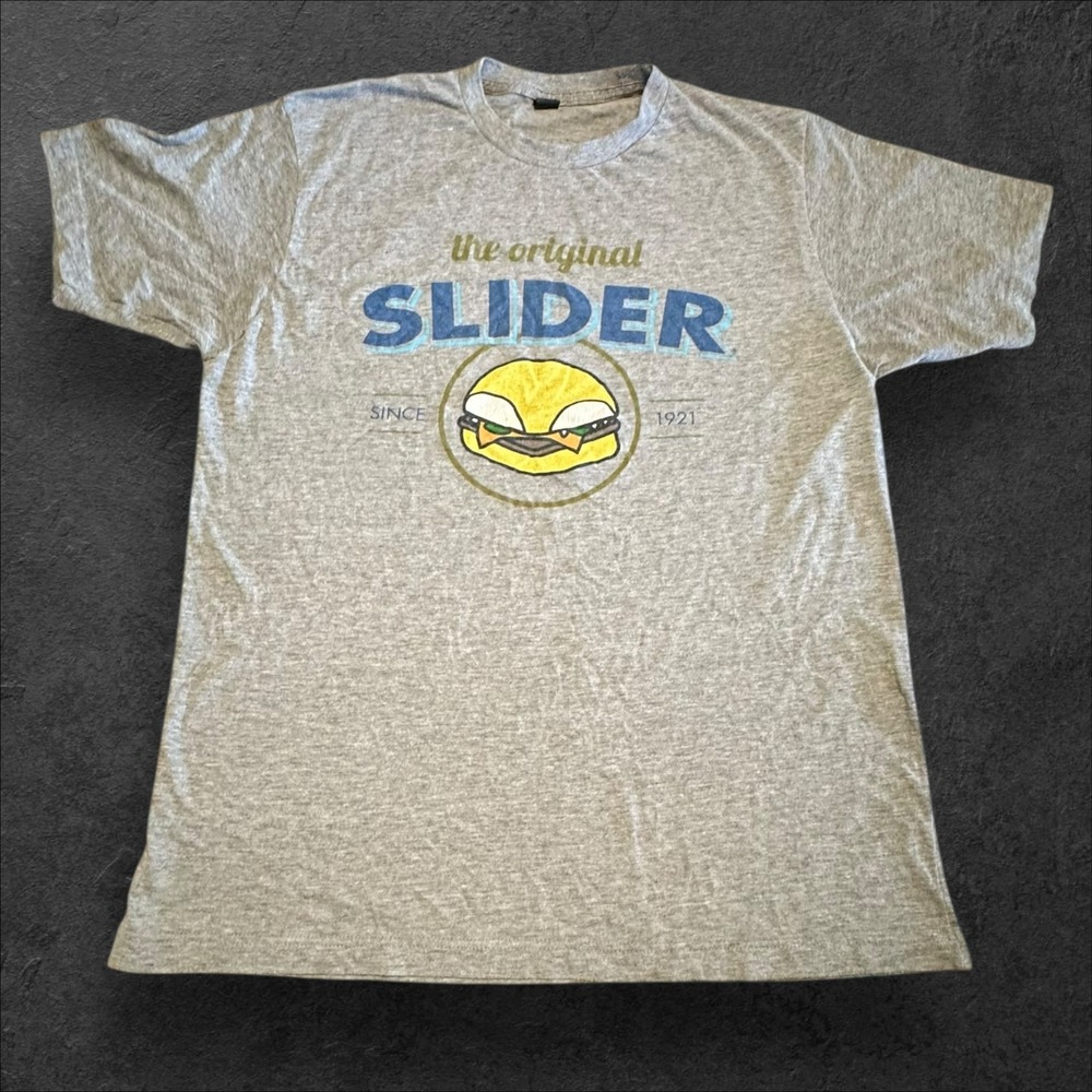 White Castle Original Slider T-Shirt Men's Large Gray Graphic Tee Fast Food